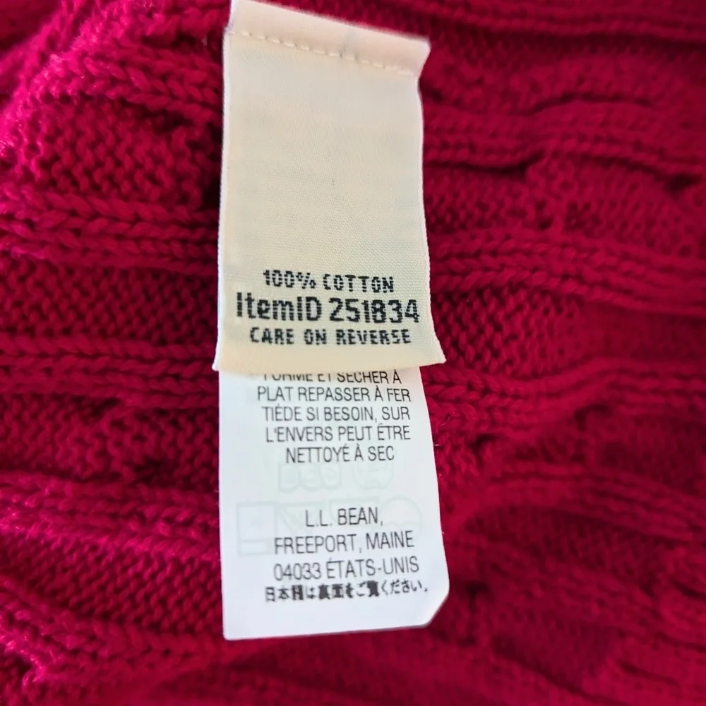 Like New L.L. Bean 100% Cotton‎ Cable Knit Full Zip Sweater Red Color Size 1X